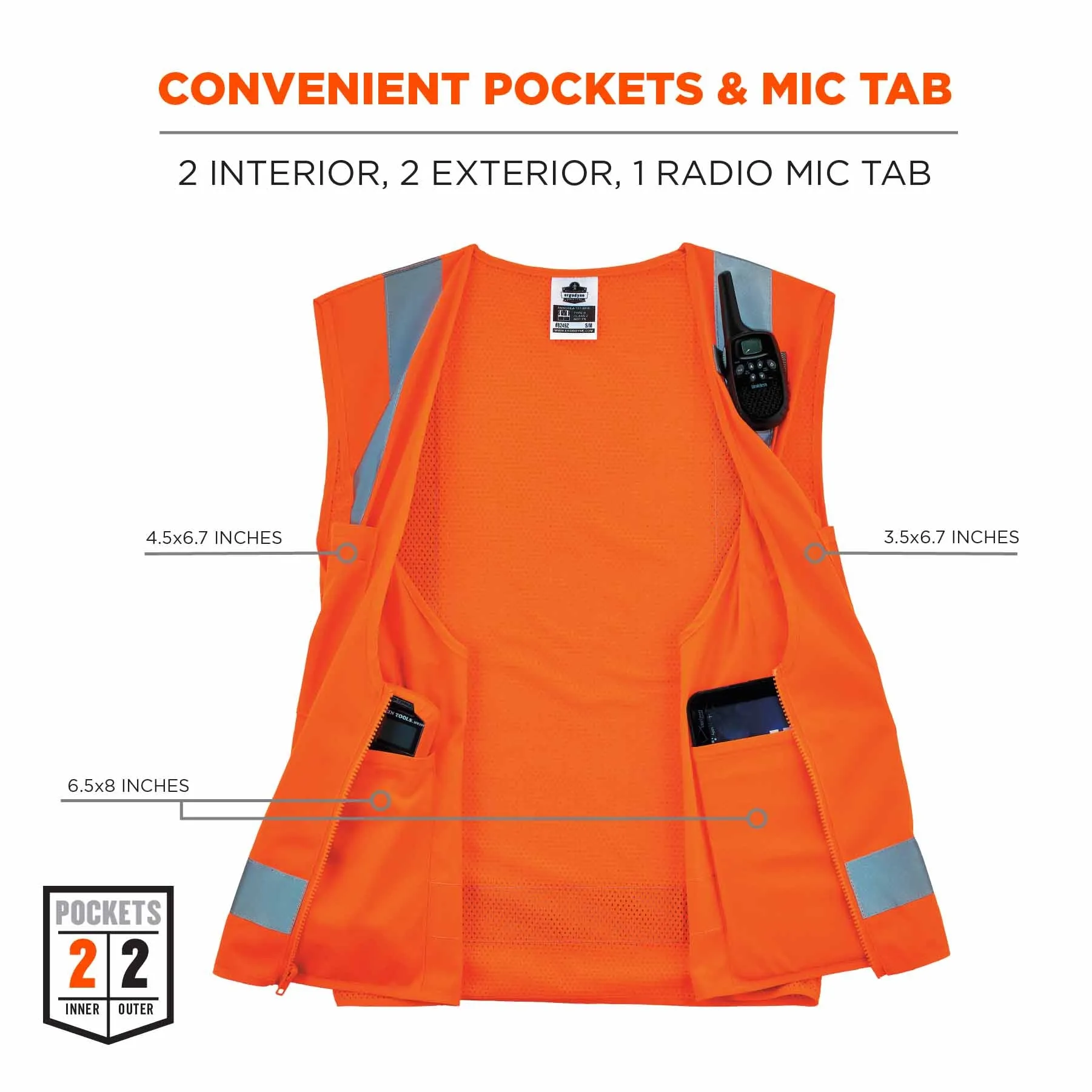 Ergodyne 24516 8249Z-S 2XL Orange Class 2 Economy Surveyors Vest - Single Size