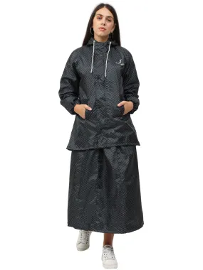 FabSeasons Waterproof Full Raincoat for women with top & skirt with adjustable Hood and Reflector at back for Night visibility.