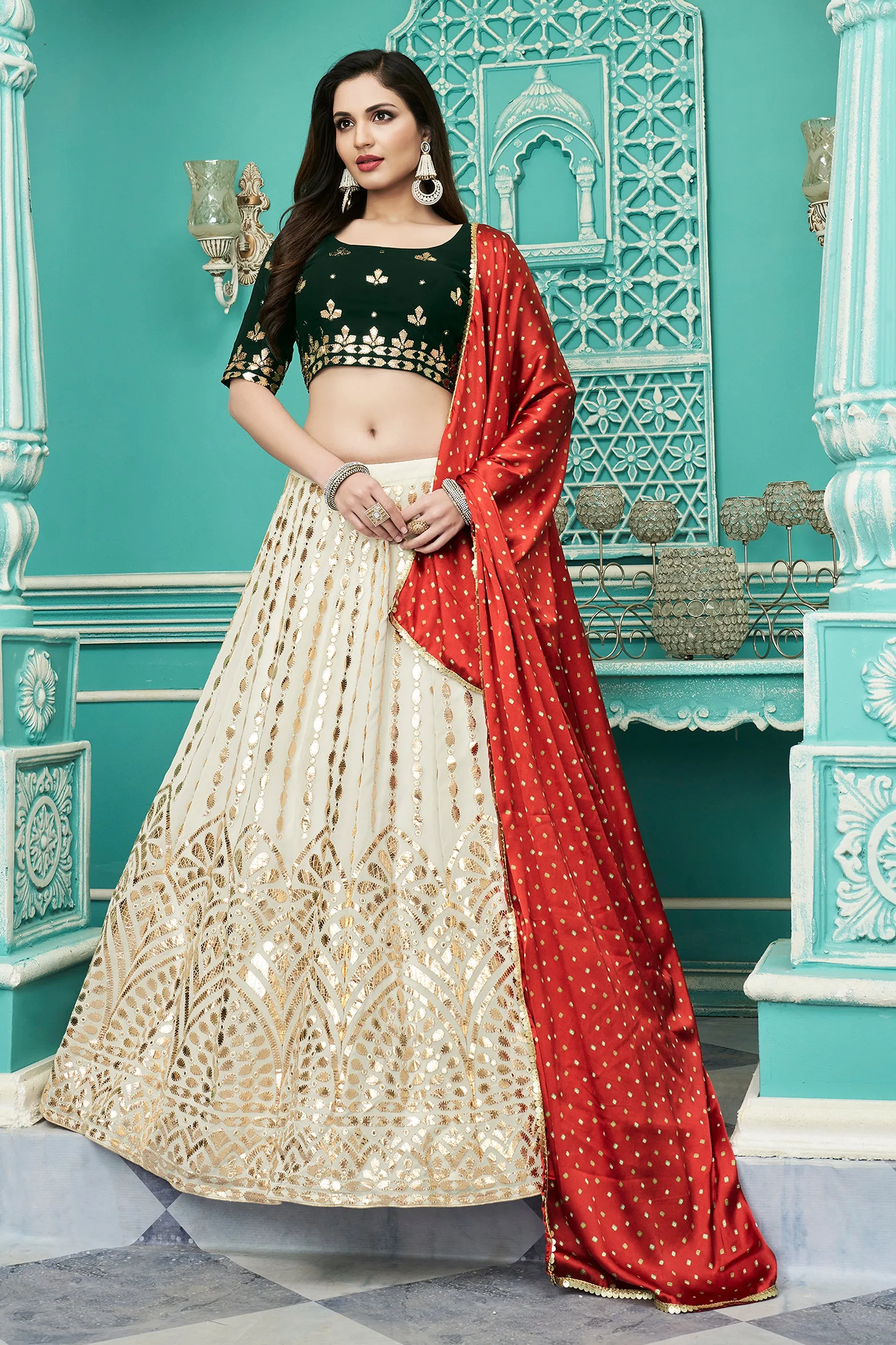 Fabulous Off-White Gota Patti Embroidered Georgette Party Wear Lehenga Choli