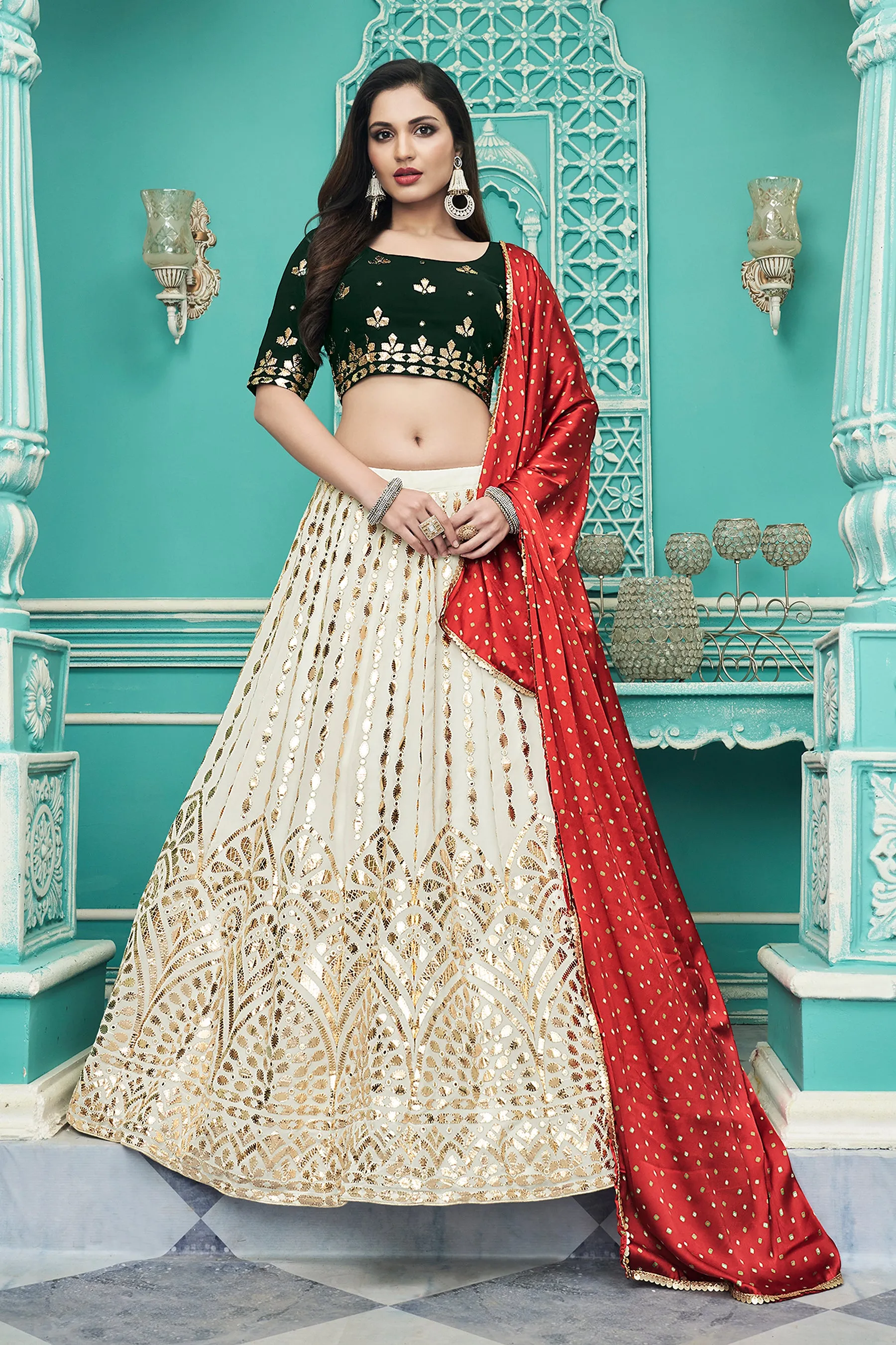 Fabulous Off-White Gota Patti Embroidered Georgette Party Wear Lehenga Choli