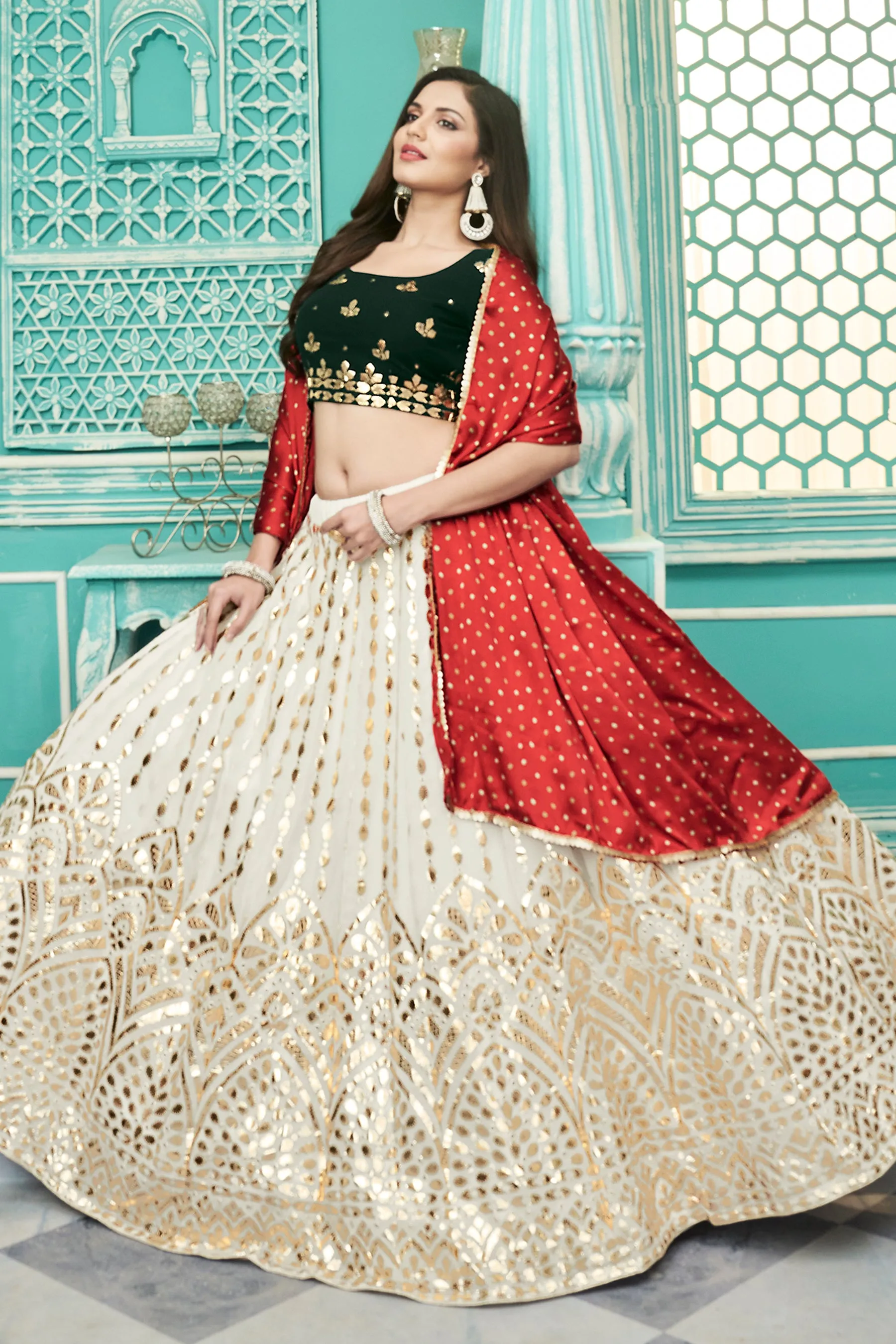 Fabulous Off-White Gota Patti Embroidered Georgette Party Wear Lehenga Choli