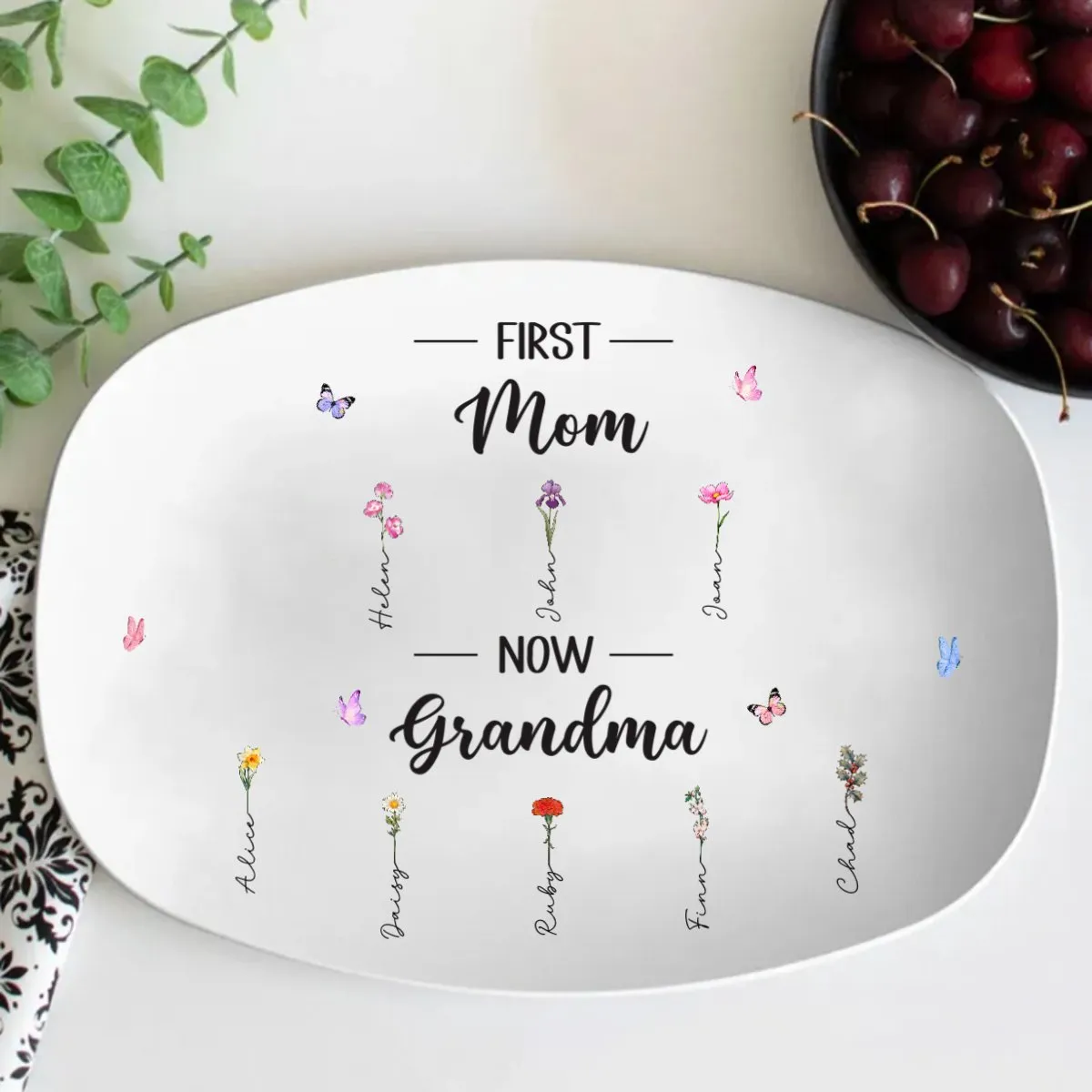 Family - First Mom Now Grandma - Personalized Platter