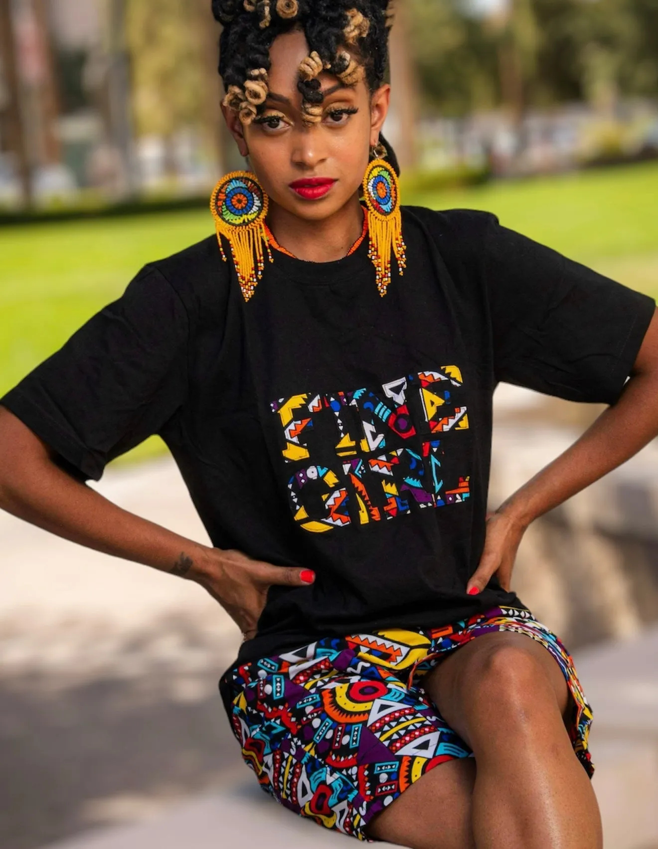 Fine Girl African Print Cutout T-shirt