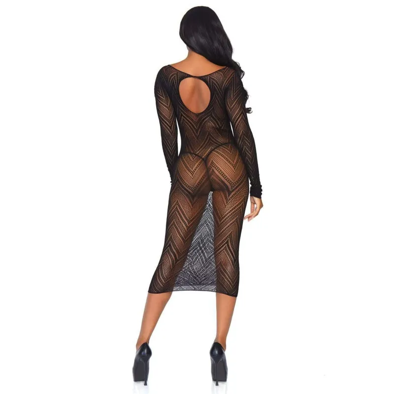 Fishnet Bodycon Dress - One Size - Black