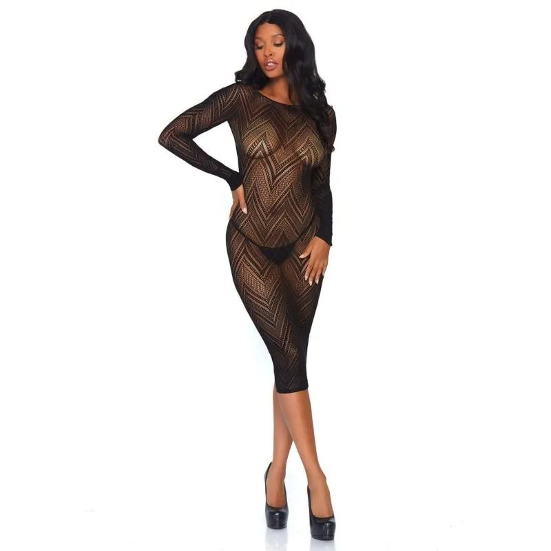 Fishnet Bodycon Dress - One Size - Black