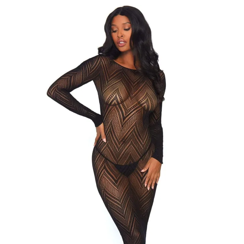 Fishnet Bodycon Dress - One Size - Black