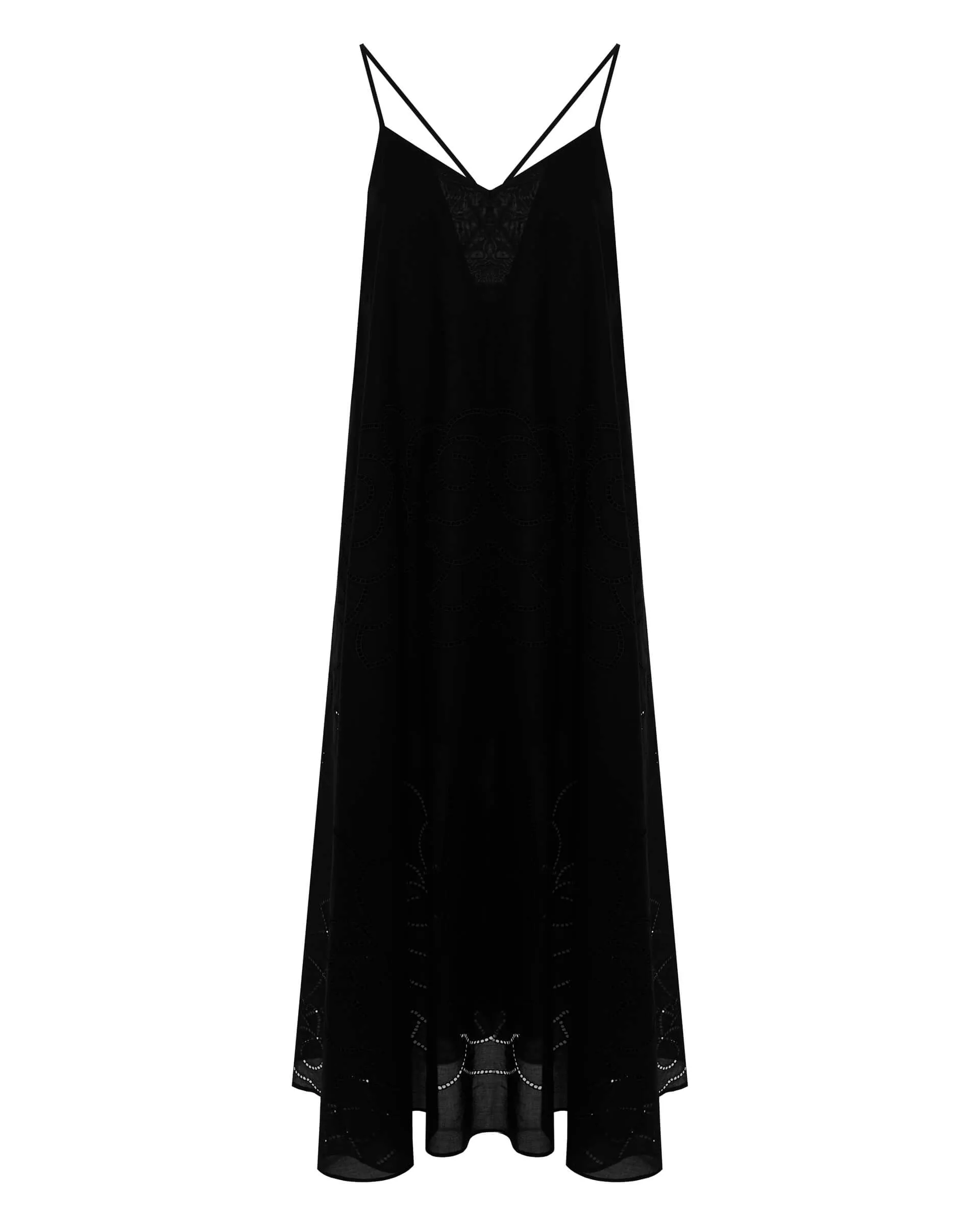 Floral Embroidery Long Dress - Black