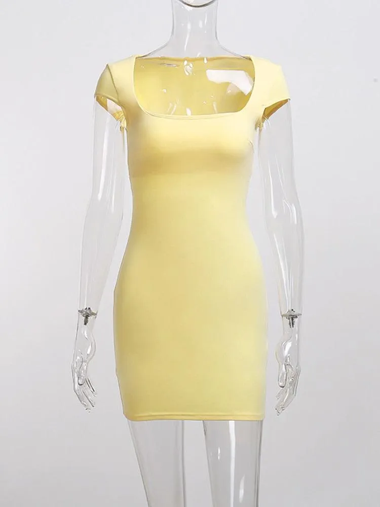 FLYTONN-Sexy spring and summer dresses, party dresses, graduation gifts,Stalinic Square Neck Bodycon Dress