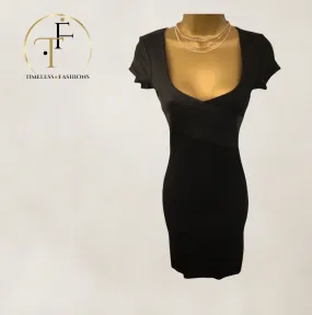 French Connection Black Panelled Bodycon Stretch Dress UK 6 US 2 EU 34