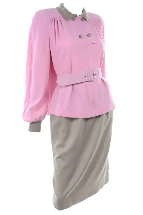 F/W 1984 Valentino Pink & Khaki Skirt & Top Suit