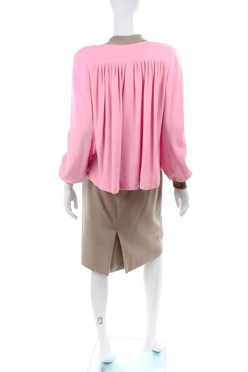 F/W 1984 Valentino Pink & Khaki Skirt & Top Suit