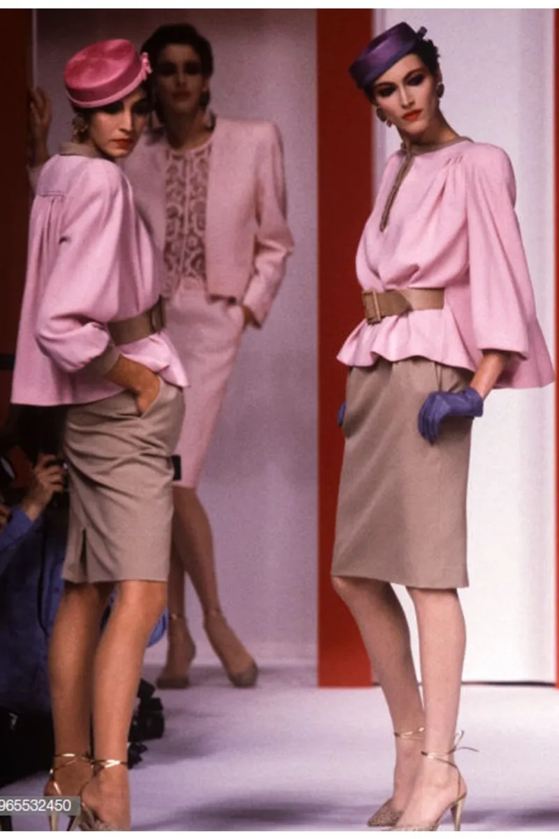 F/W 1984 Valentino Pink & Khaki Skirt & Top Suit