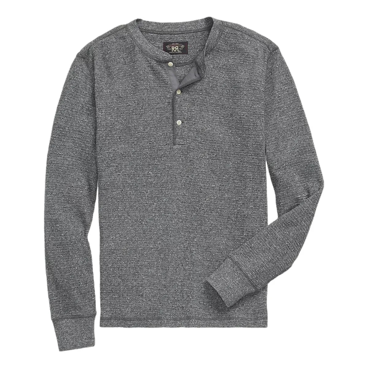 Garment-Dyed Waffle-Knit Henley Shirt Charcoal Heather