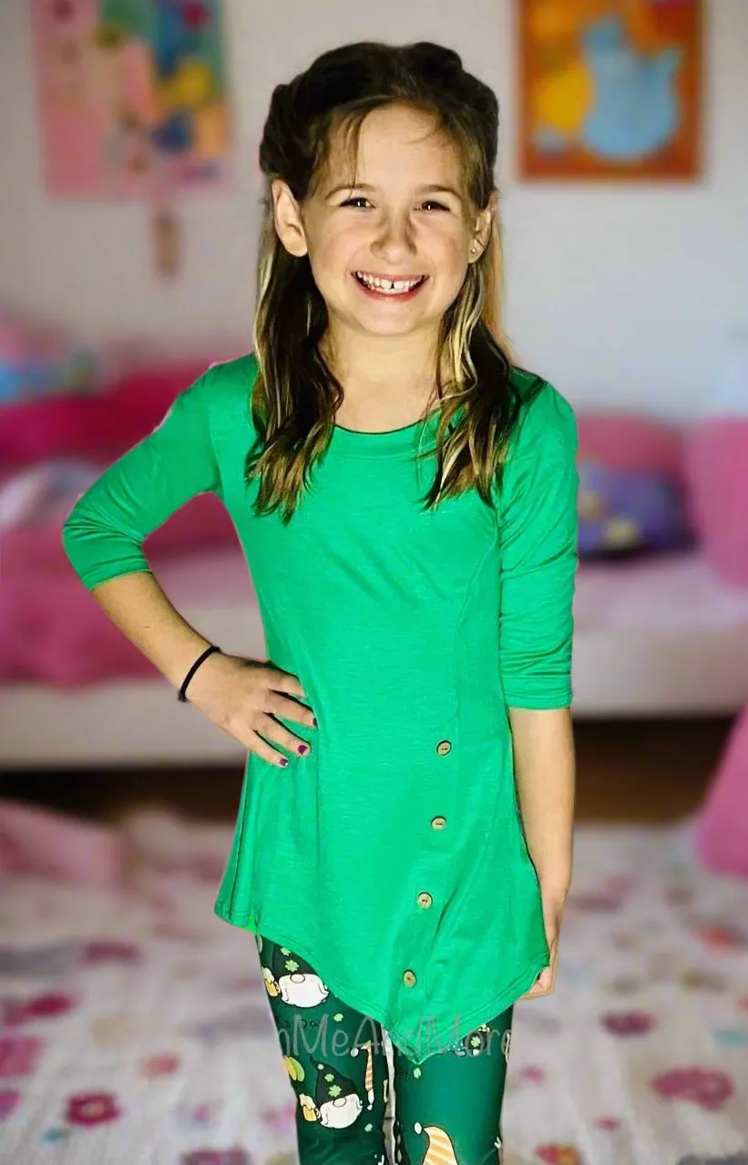 Girls High-Low Asymmetric Dress, Long Tunic Top, Sizes 6/8/10/12, Solid Green