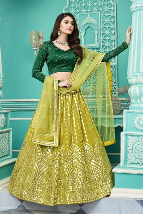 Graceful Floracance Green Gota Patti Embroidered Georgette Semi Stitched Lehenga Choli