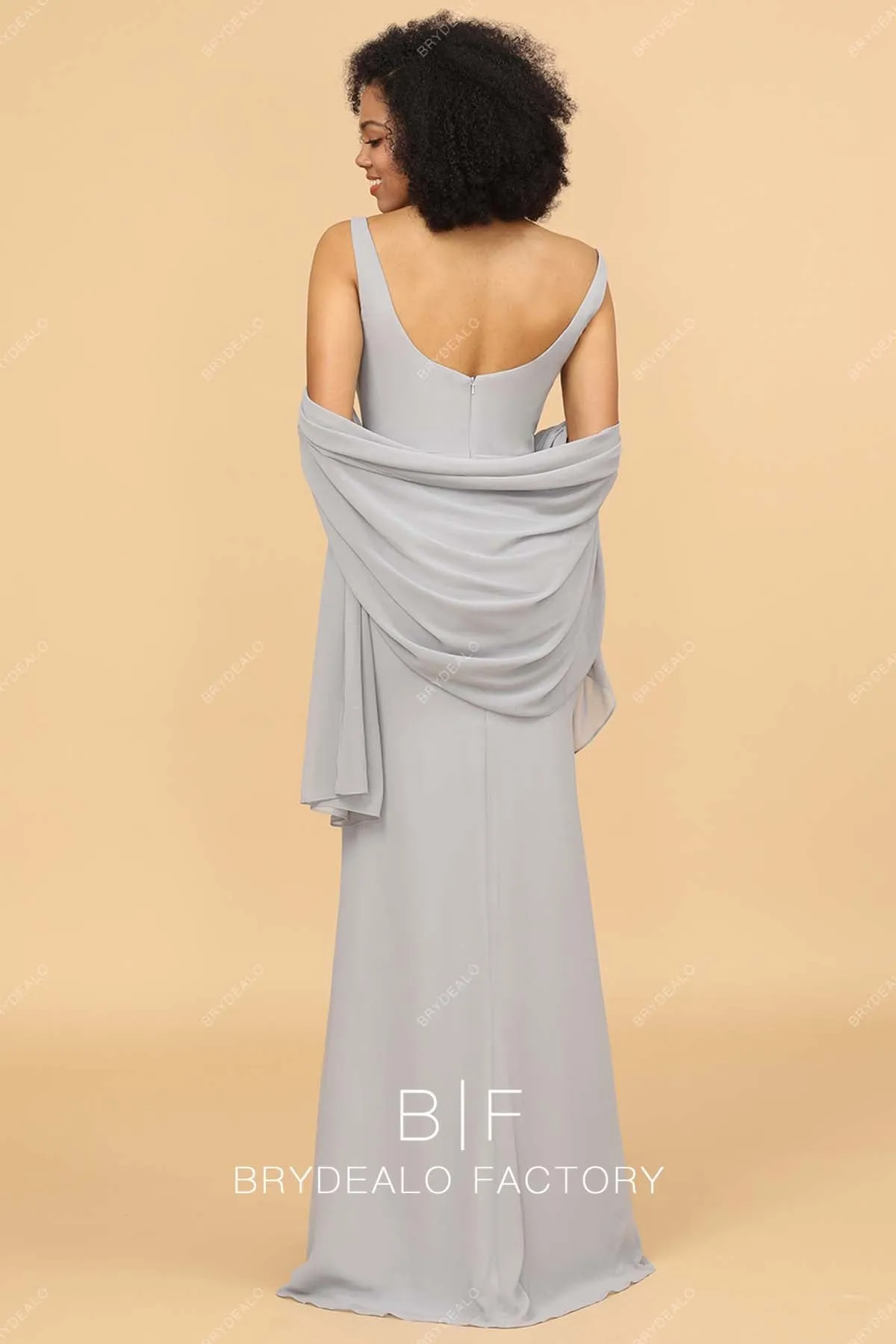 Grey Chiffon Square Neck Mermaid Long Dress with Cape