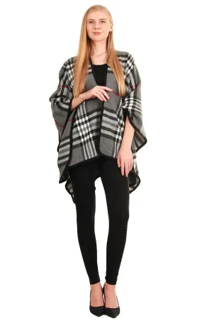 Grey Plaid Checker Ruana