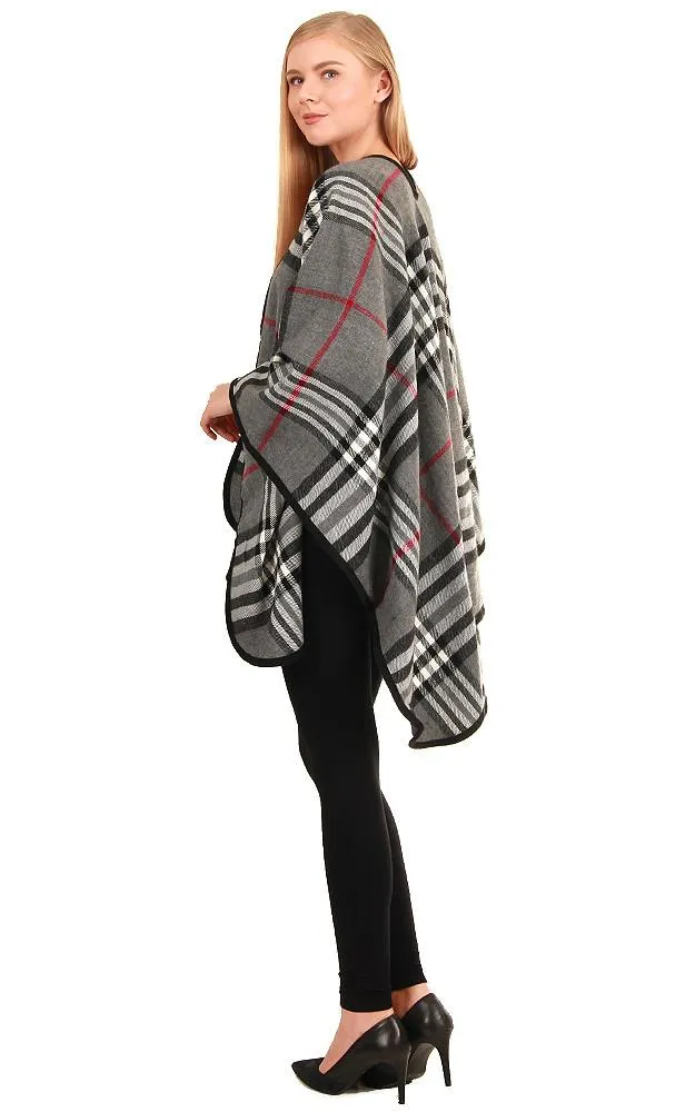 Grey Plaid Checker Ruana