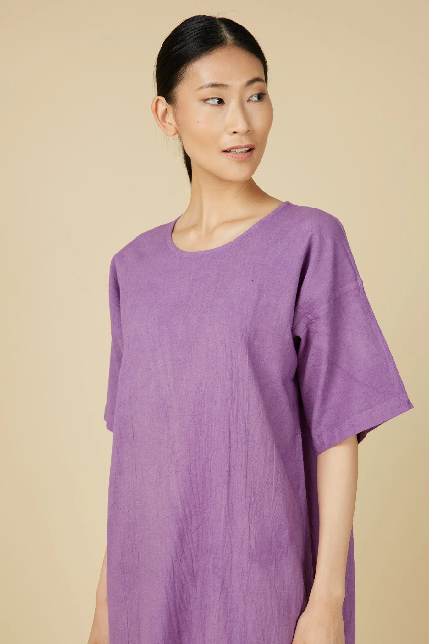 Hand Dyed Short Sleeve Dress in Liliac