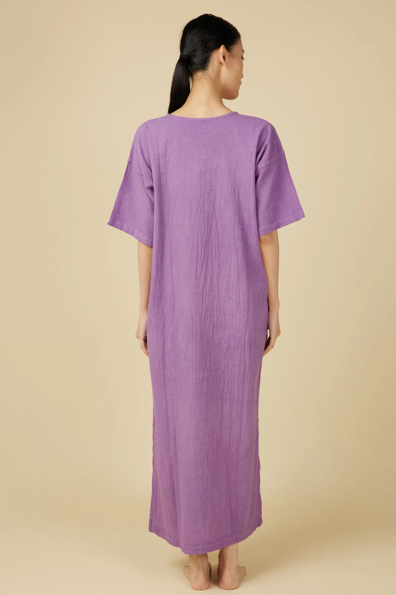 Hand Dyed Short Sleeve Dress in Liliac