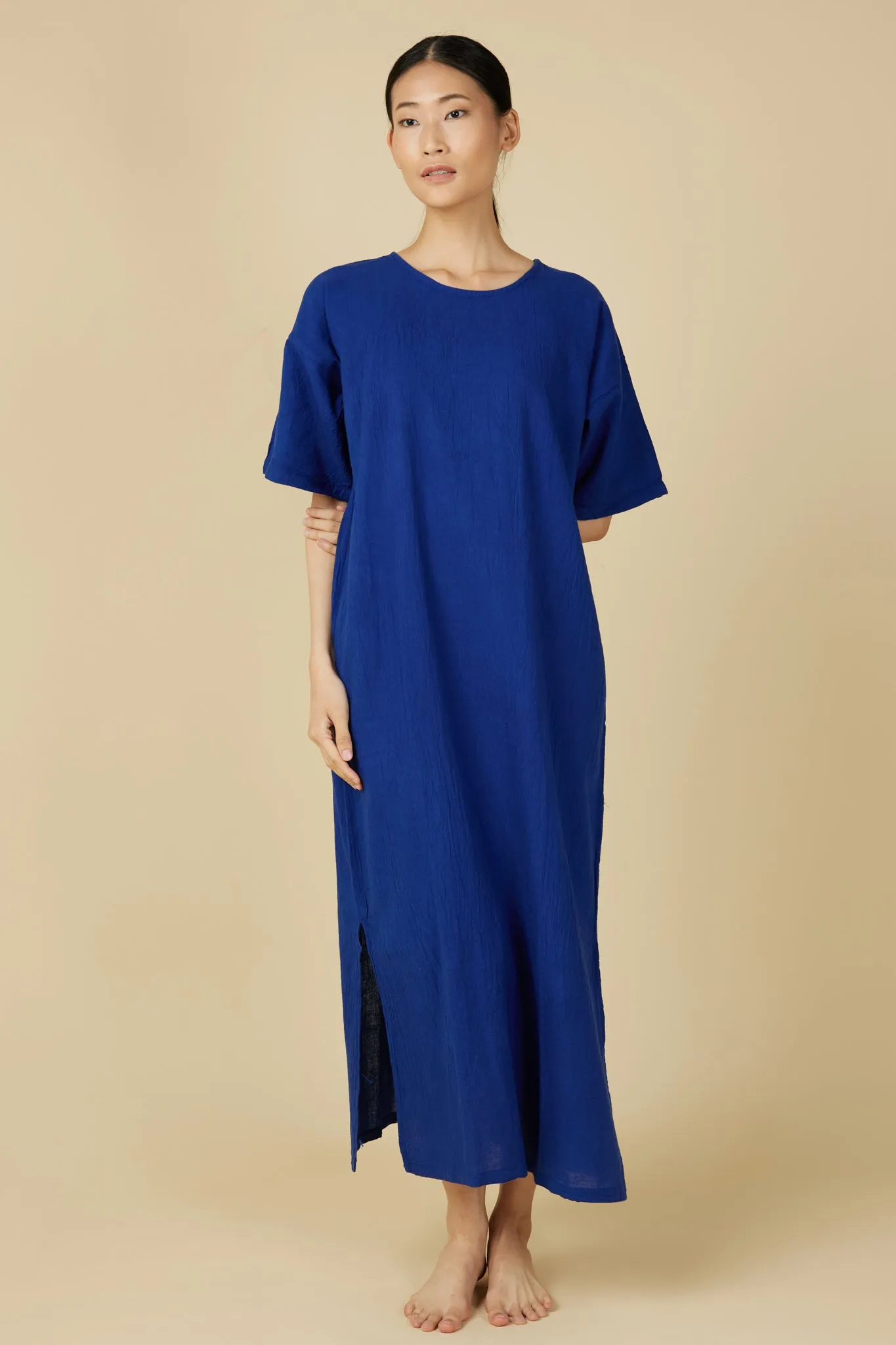 Hand Dyed Short Sleeve Dress in Royal Blue