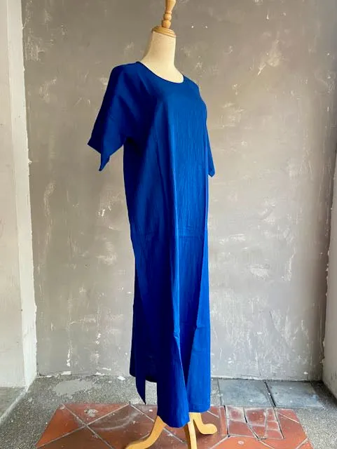 Hand Dyed Short Sleeve Dress in Royal Blue