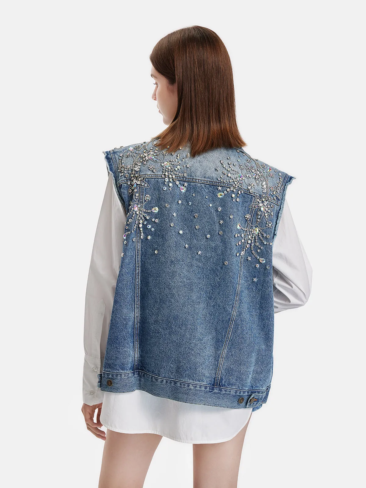 Handmade Embroidery Beading Denim Vest