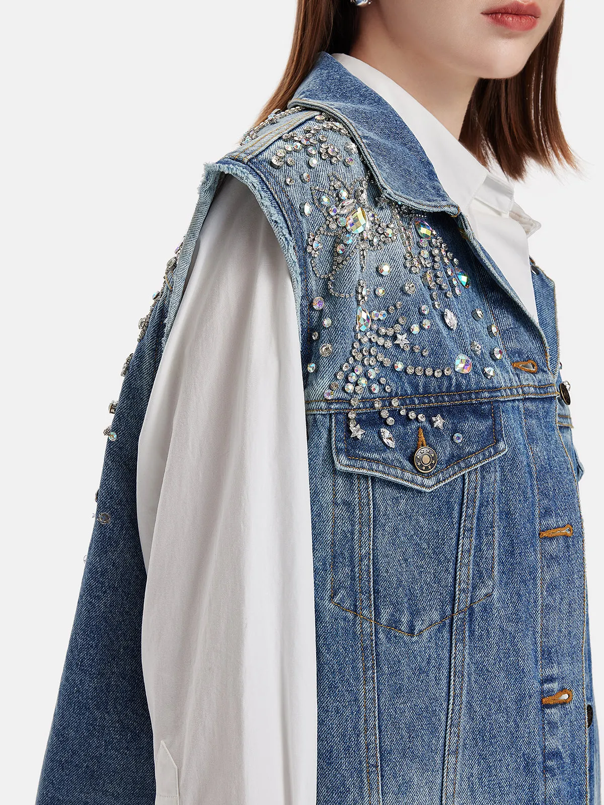 Handmade Embroidery Beading Denim Vest