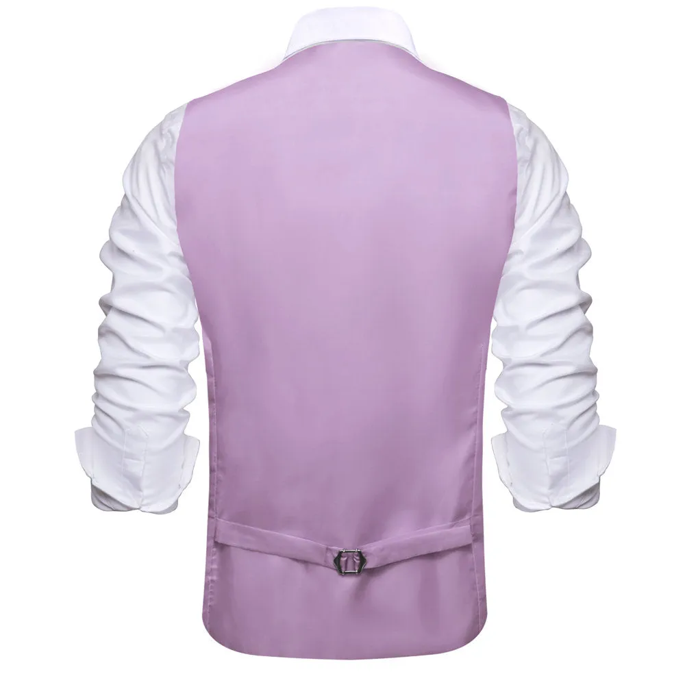 Hi-Tie Light Purple Solid U-Neck Double-Breasted Vest Necktie Bowtie Set