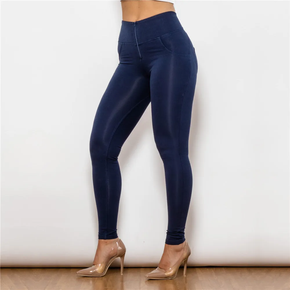 High Waist Dark Blue Knitted Leggings