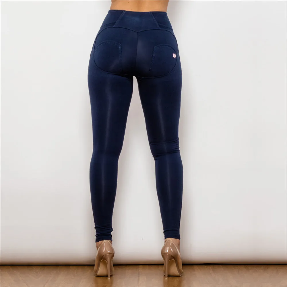 High Waist Dark Blue Knitted Leggings