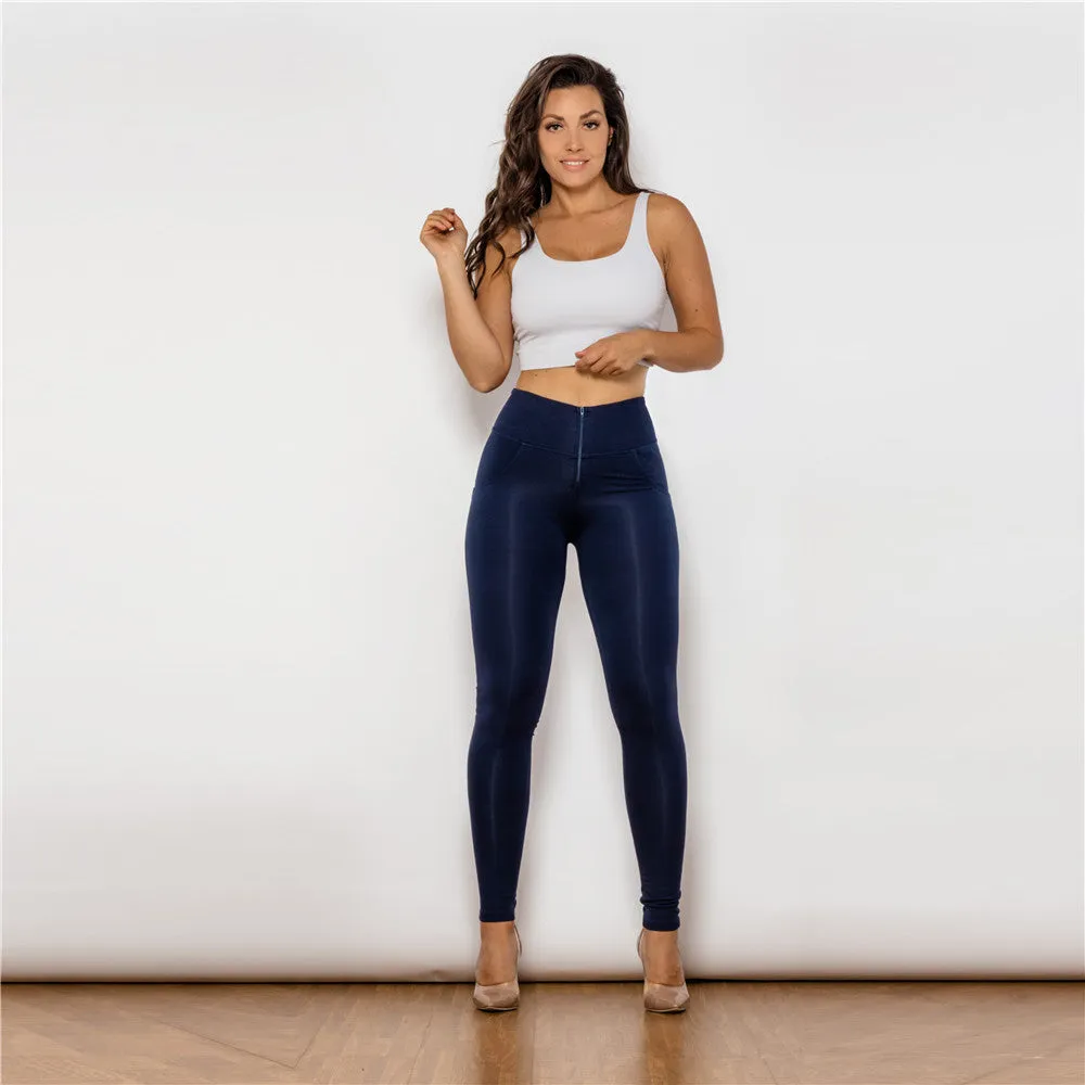 High Waist Dark Blue Knitted Leggings