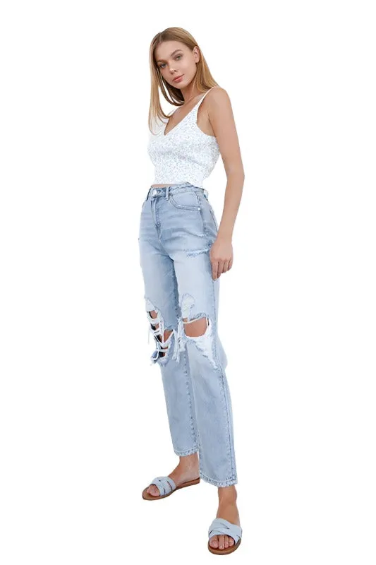 High Waist Ripped Loose Fit Jeans