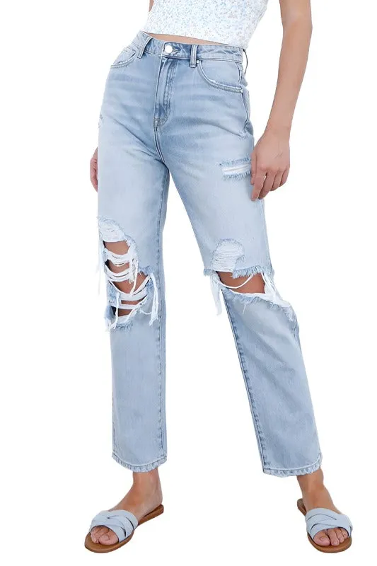 High Waist Ripped Loose Fit Jeans