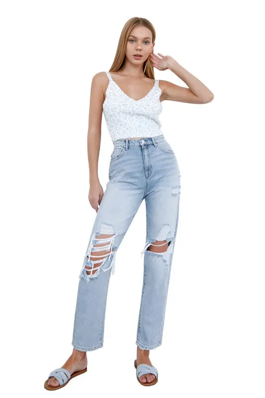 High Waist Ripped Loose Fit Jeans