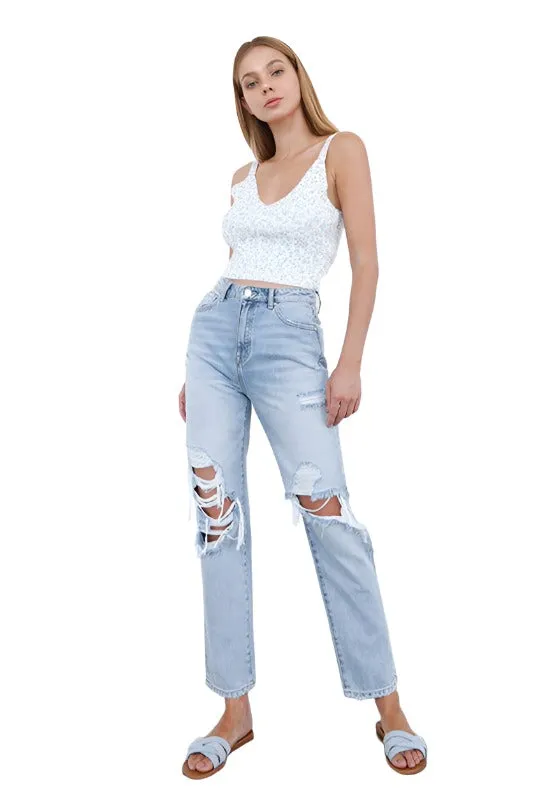 High Waist Ripped Loose Fit Jeans