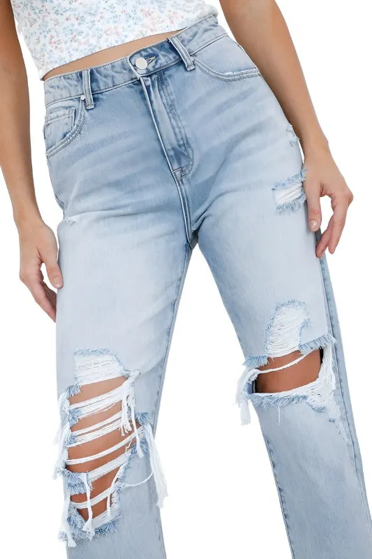 High Waist Ripped Loose Fit Jeans