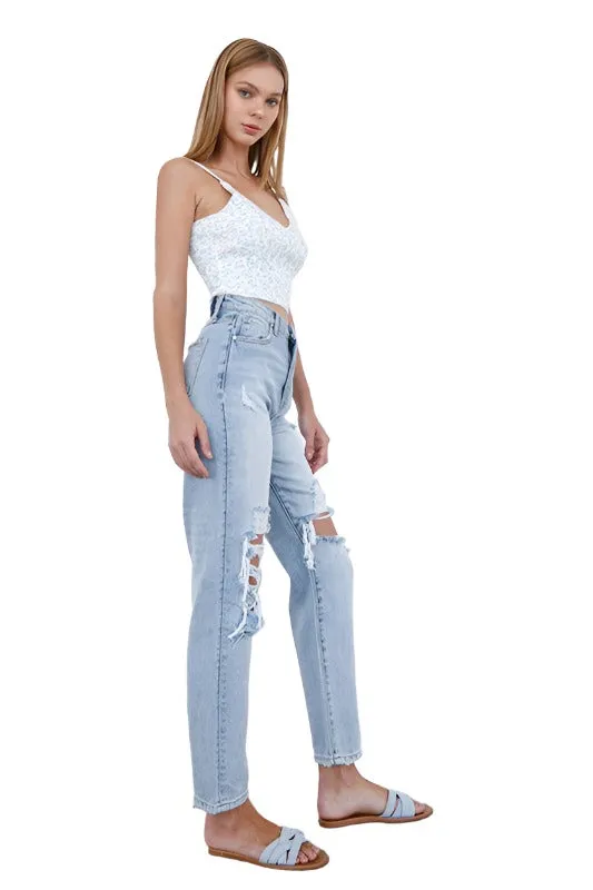 High Waist Ripped Loose Fit Jeans