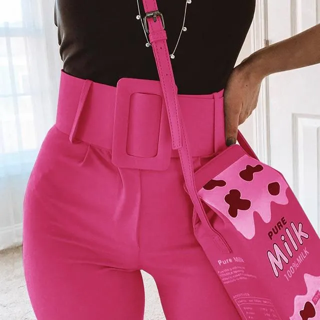 High Waist with Belt Office Pants