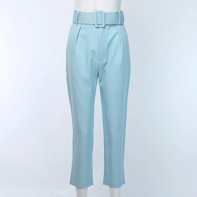 High Waist with Belt Office Pants