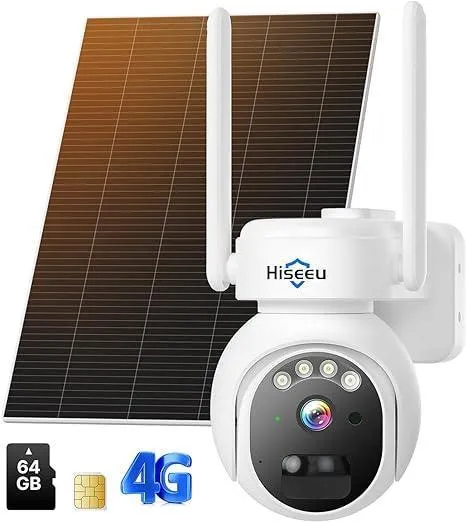 Hiseeu No WiFi Security Camera, 4G Cellular Security Cameras Wireless Outdoor, Solar Cameras 360° PTZ, 2K Color Night Vision, 2-Way Talk, PIR Motion, 64G SD & SIM Card Included