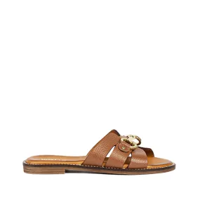 Holly Cognac Leather Slides