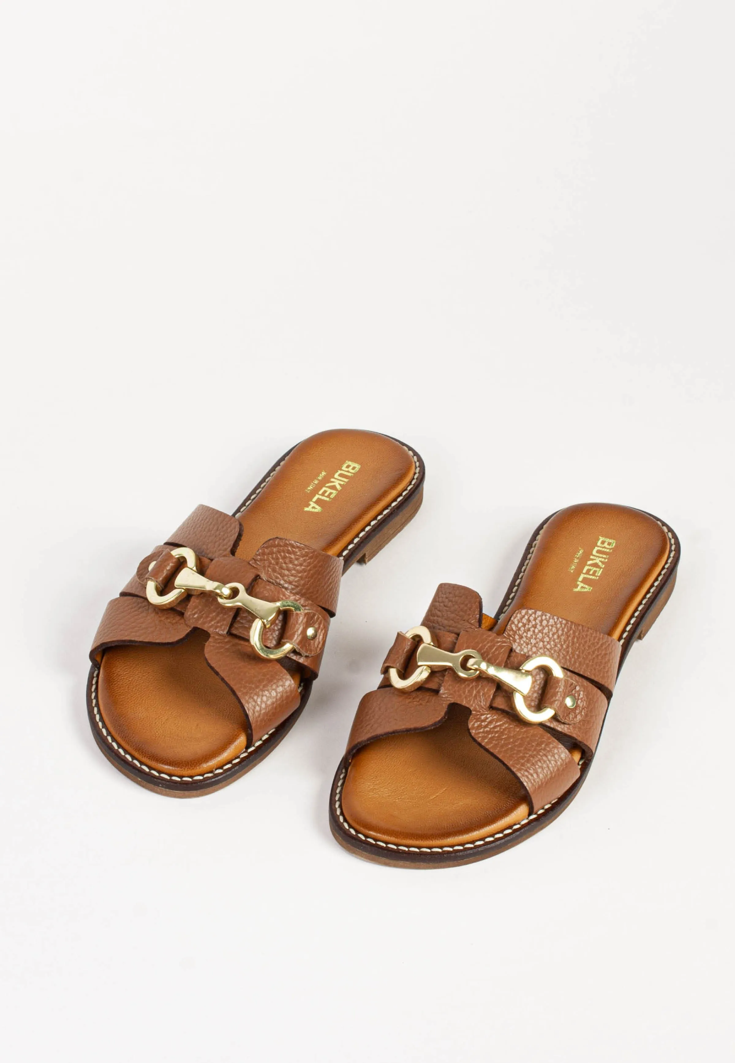 Holly Cognac Leather Slides