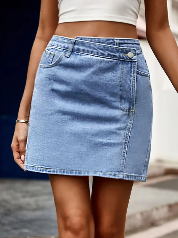 Irregular Waist Design Denim Mini Skirt