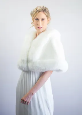 Ivory White Faux Fur Bridal Cape (Georgina Wht01) - CUSTOM ORDER ONLY