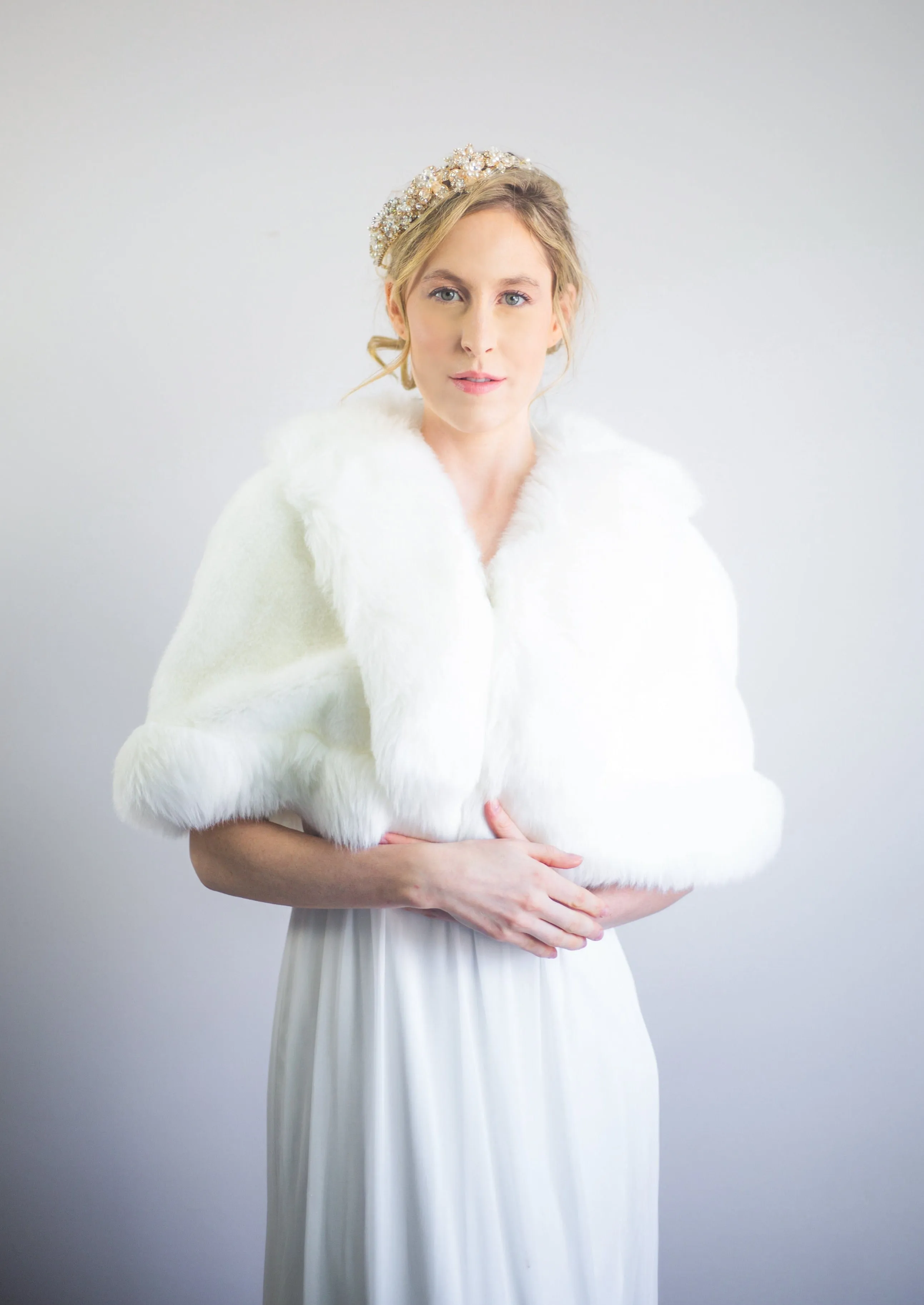 Ivory White Faux Fur Bridal Cape (Georgina Wht01) - CUSTOM ORDER ONLY