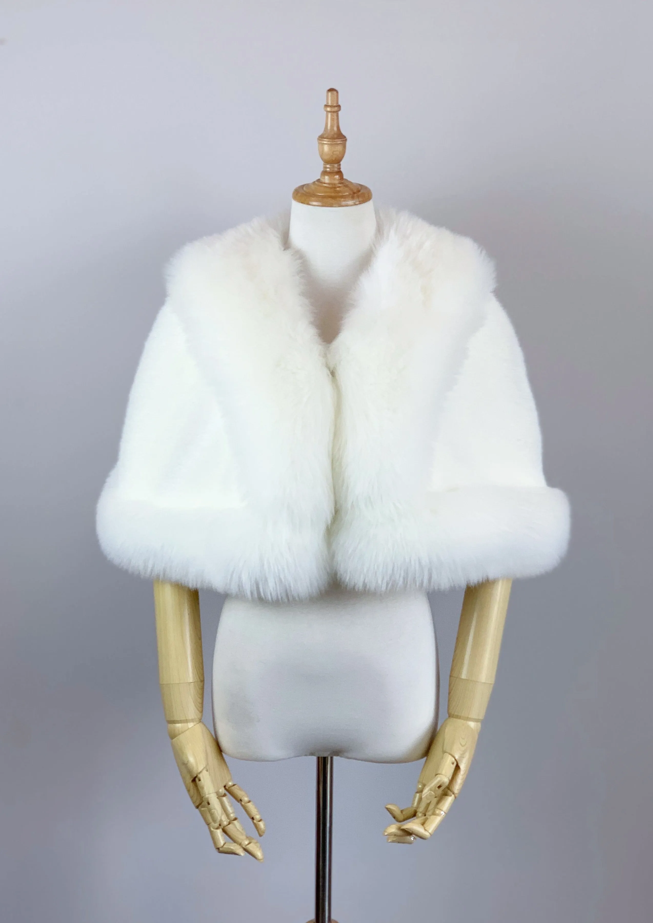 Ivory White Faux Fur Bridal Cape (Georgina Wht01) - CUSTOM ORDER ONLY