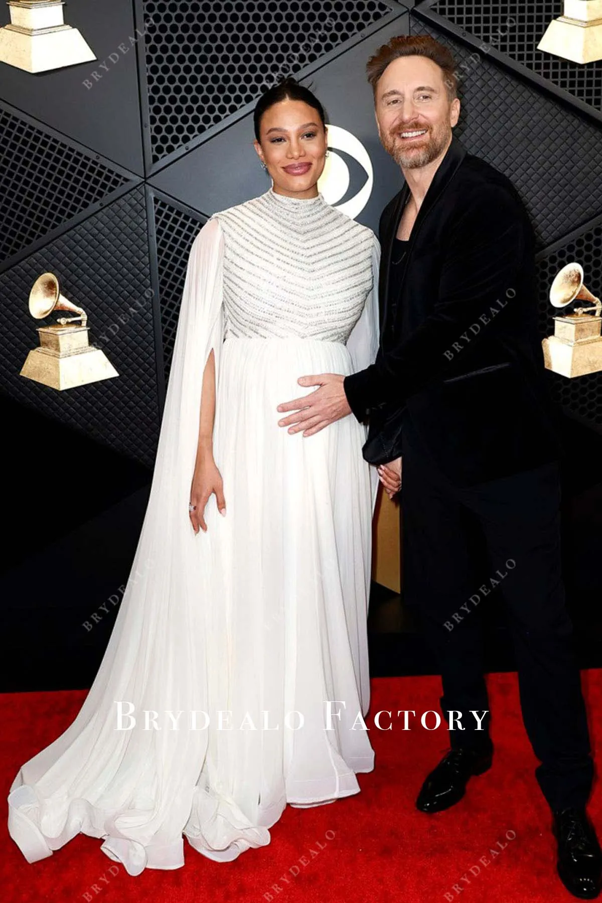 Jessica Ledon Shimmer Ivory 2024 Grammys Maternity Dress