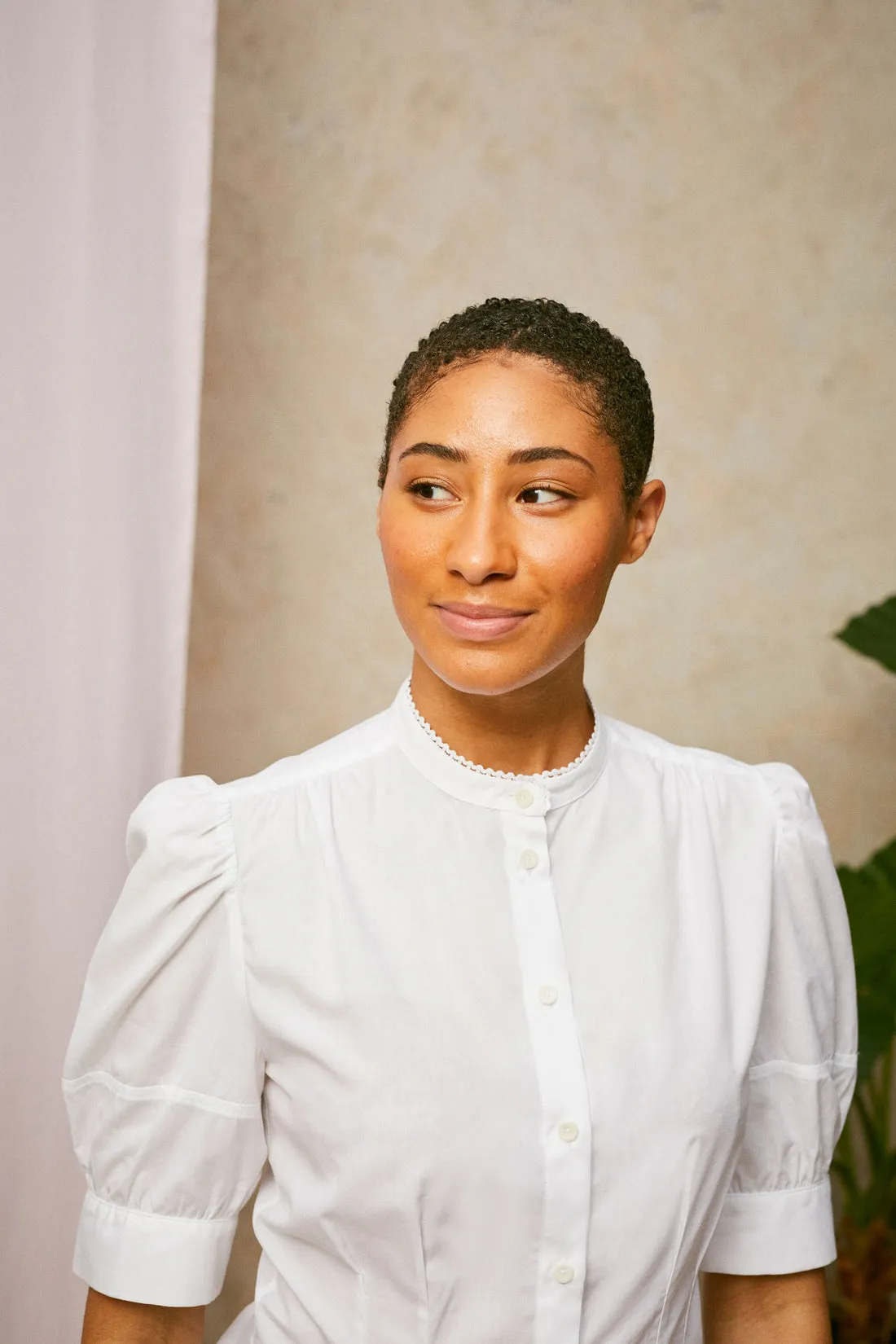 Joni Puff Sleeve Blouse in White Cotton Bamboo by Saywood