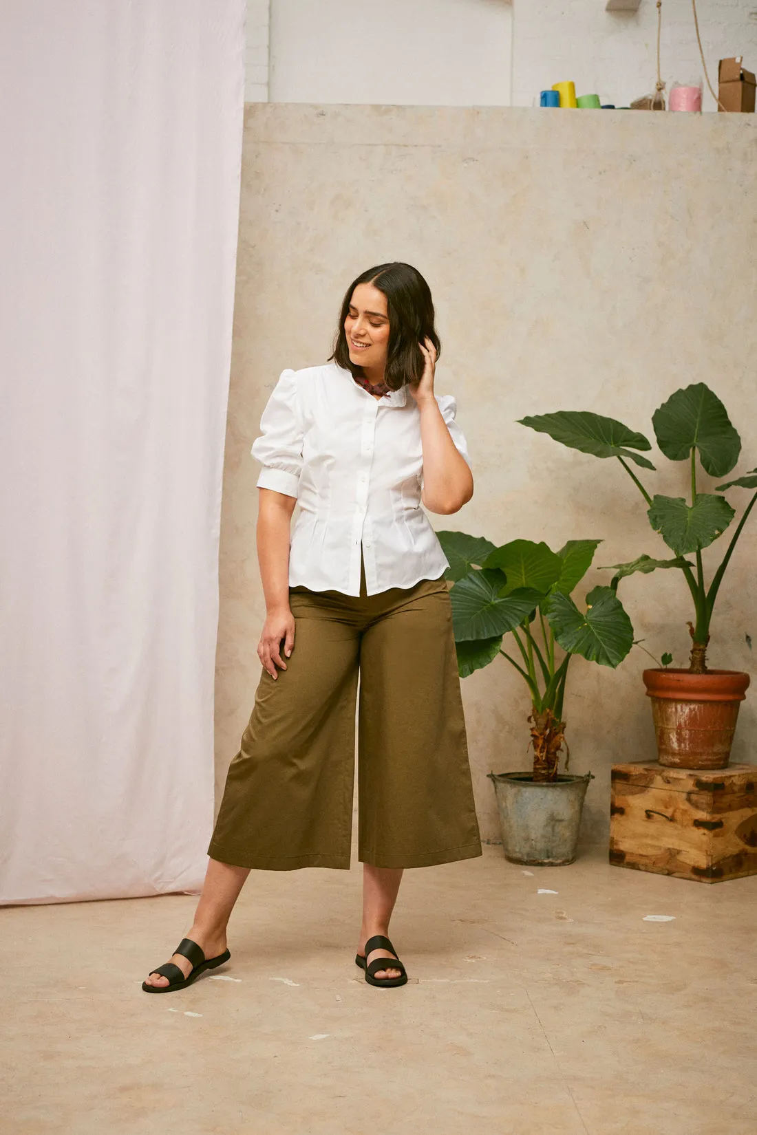 Joni Puff Sleeve Blouse in White Cotton Bamboo by Saywood